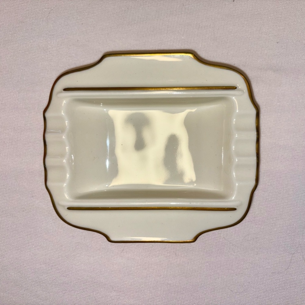 Mid Century Modern Ashtray Rosenthal Cream & Gold Kronach Germany Retro Vintage